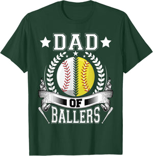 Dad of Ballers Funny Baseball Funny Dad Softball T-Shirt - T-Shirt | Forest