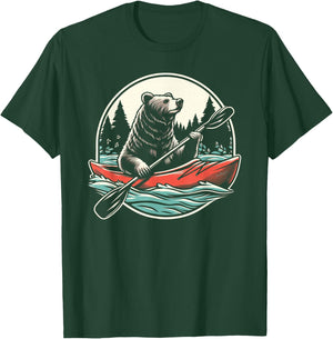 Bear With Kayak Kayaking Retro T-Shirt - T-Shirt | Forest