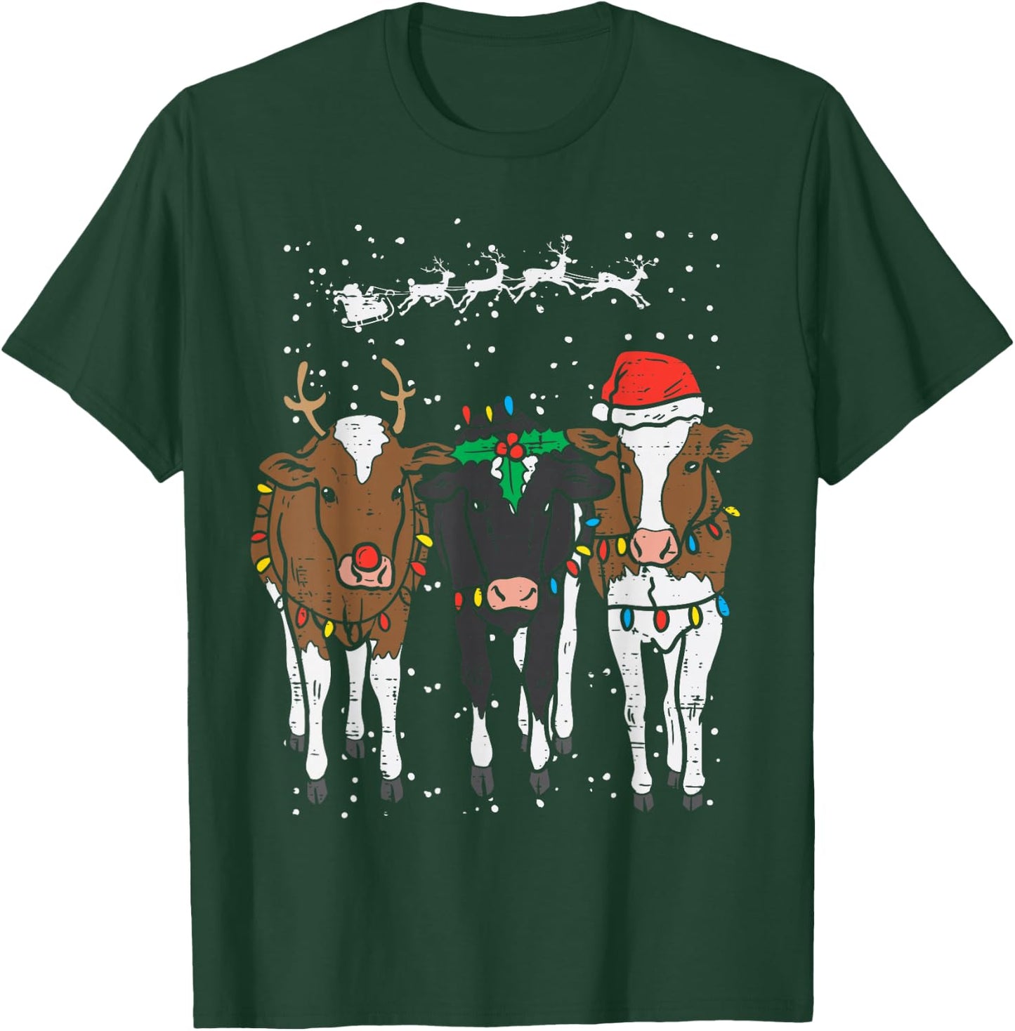 Reindeer Santa Cows Funny Farm Christmas Animal Lover PJ T-Shirt - T-Shirt | Forest