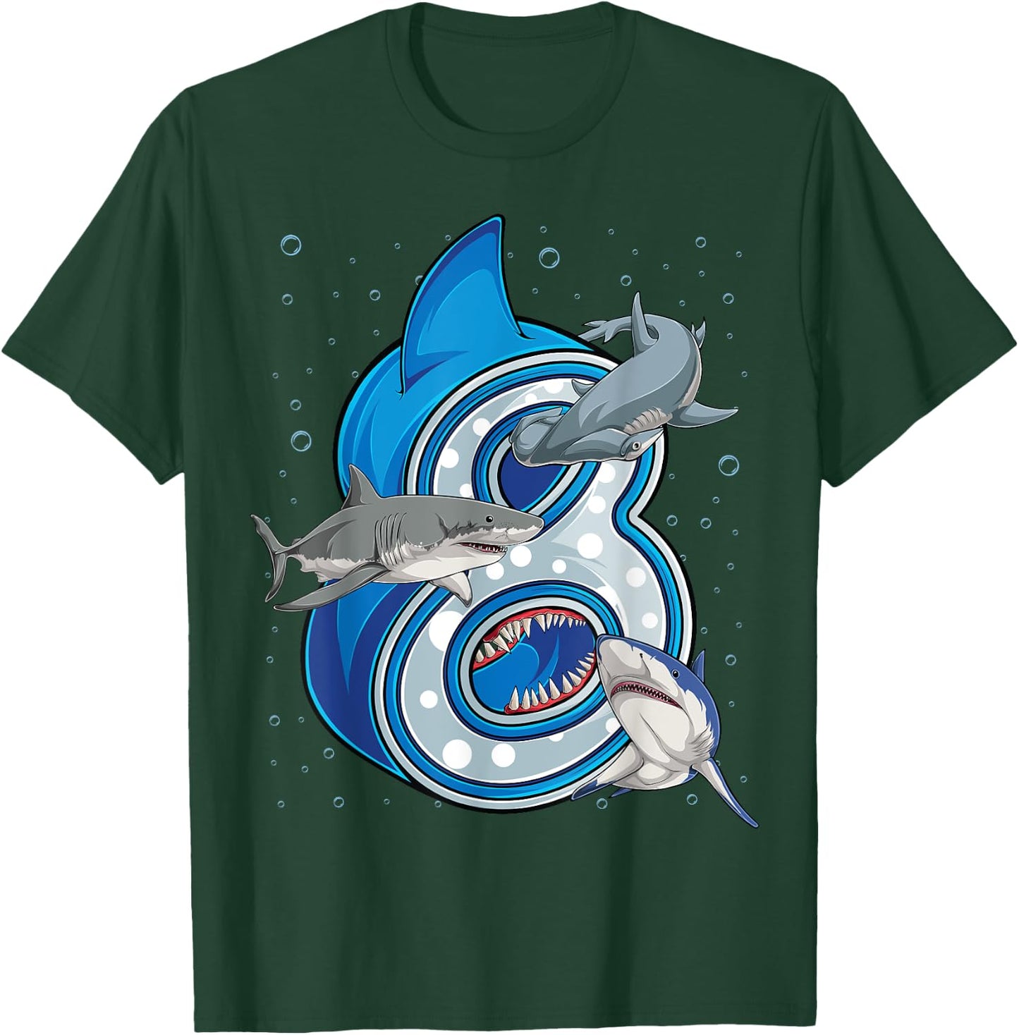8th Birthday Boys Shark 8 years Old Ocean Shark B-day T-Shirt - T-Shirt | Forest