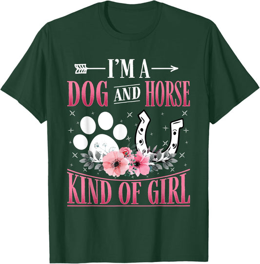 I'm A Dog And Horse Kind Of Girl Paw Design Horseshoe Gift T-Shirt - T-Shirt | Forest