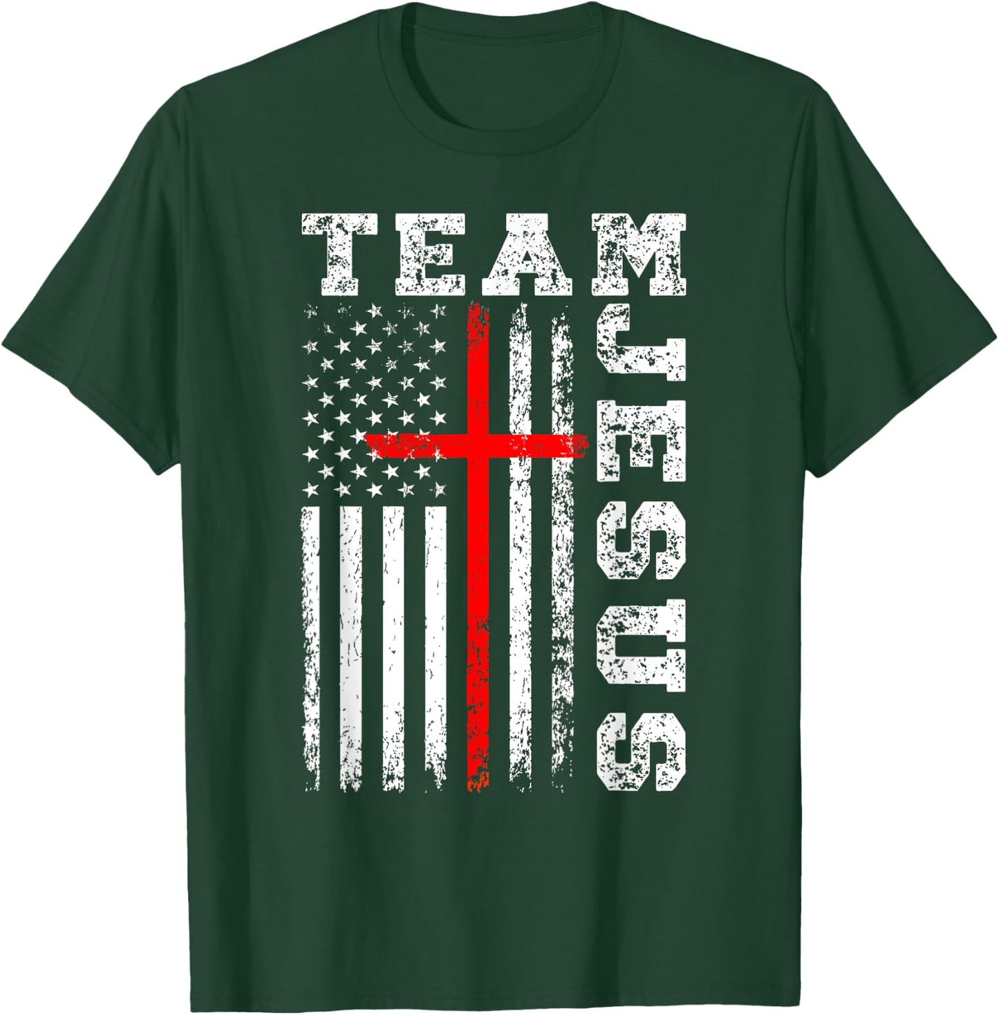 Team Jesus Cross And US Flag T-Shirt - T-Shirt | Forest
