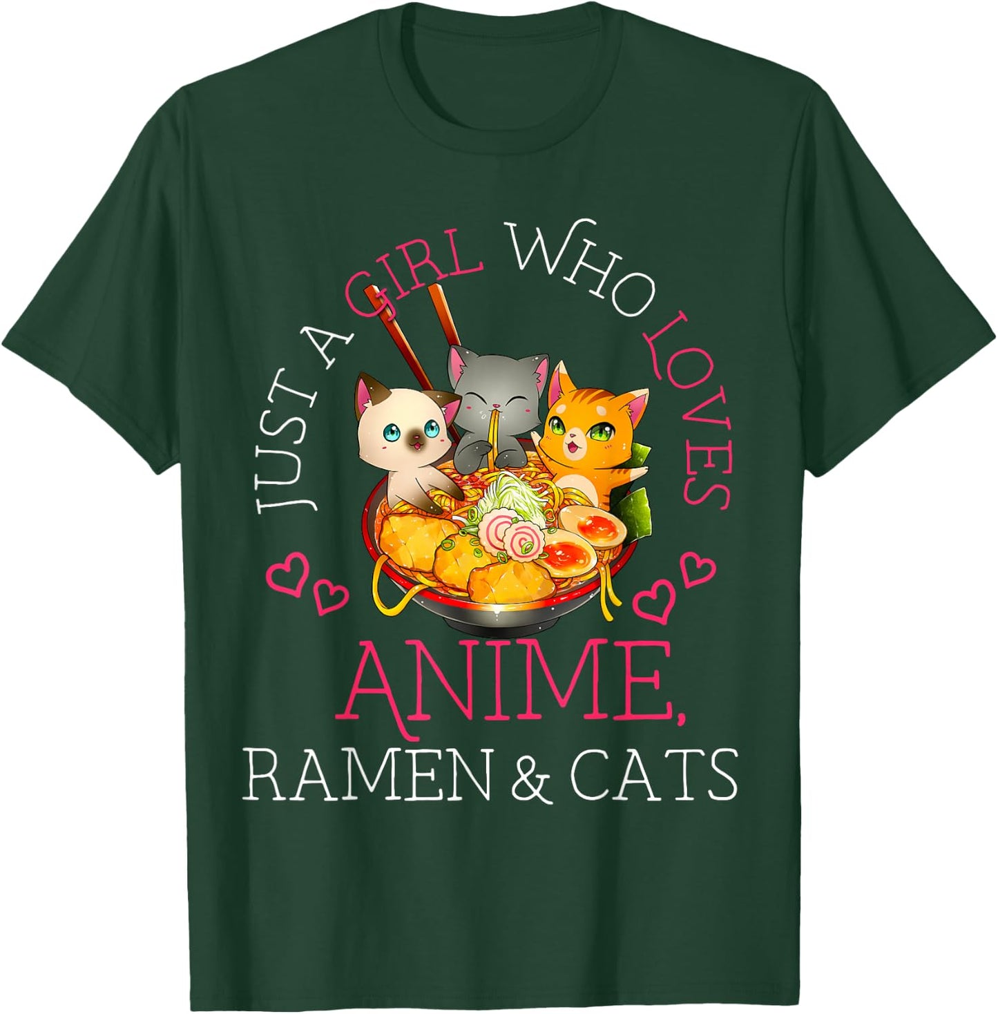Just a Girl Anime Ramen and Cats Gift Manga T-Shirt - T-Shirt | Forest