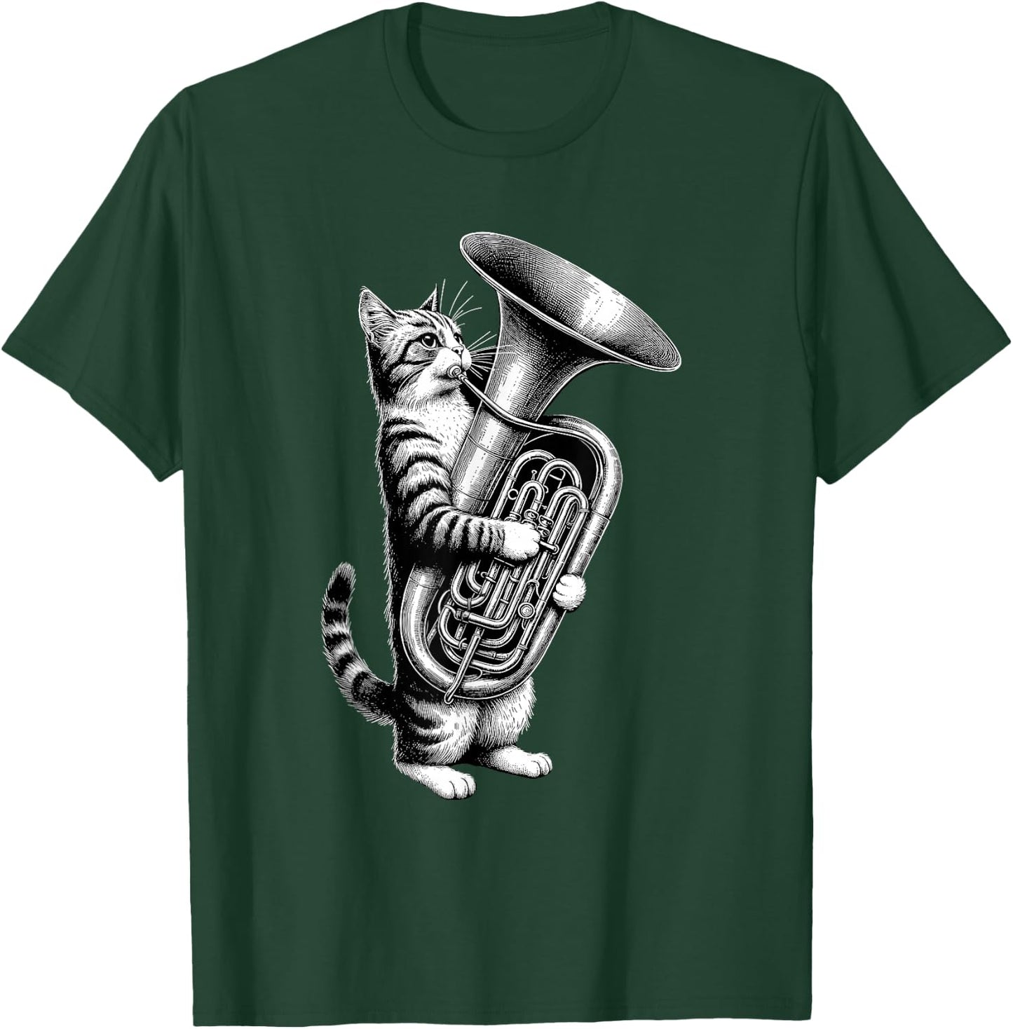 Cat Playing Tuba Marching Band Tuba Player Musician T-Shirt - T-Shirt | Forest
