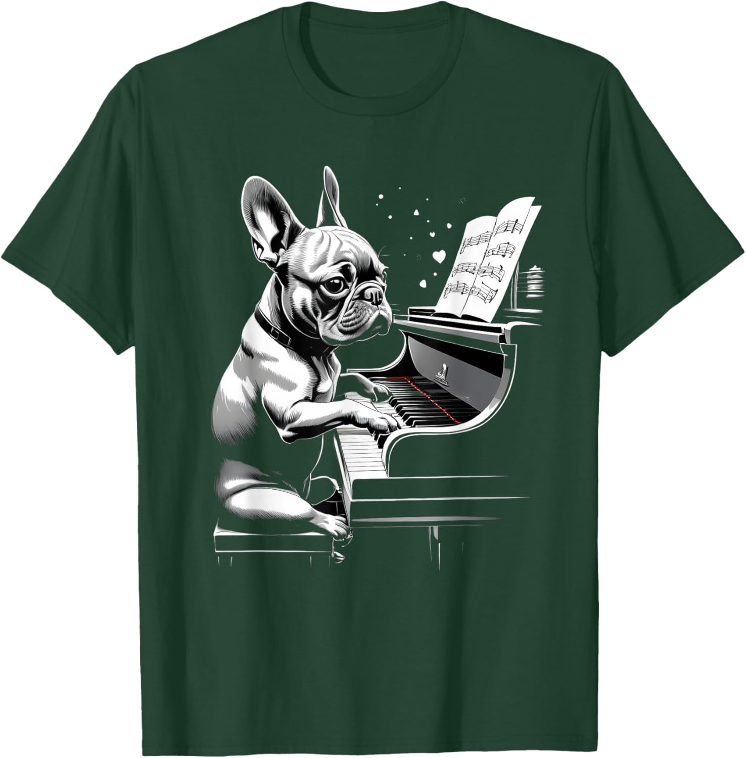 Cute French Bulldog Playing Piano Funny Dog and Piano Lover Men Women Kids T-Shirt - T-Shirt | Forest