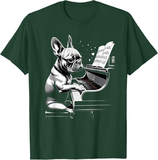 Cute French Bulldog Playing Piano Funny Dog and Piano Lover Men Women Kids T-Shirt - T-Shirt | Forest