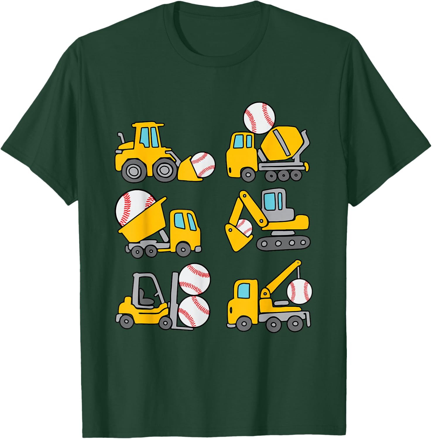 Baseball Diggers Kids Construction Trucks Toddler Boys T-Shirt - T-Shirt | Forest