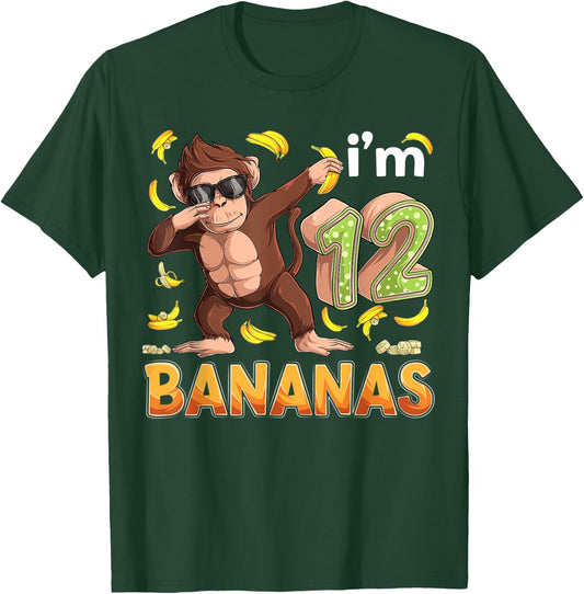 12 Year Old Monkey Birthday Safari Jungle Animal 12th B-day T-Shirt - T-Shirt | Forest