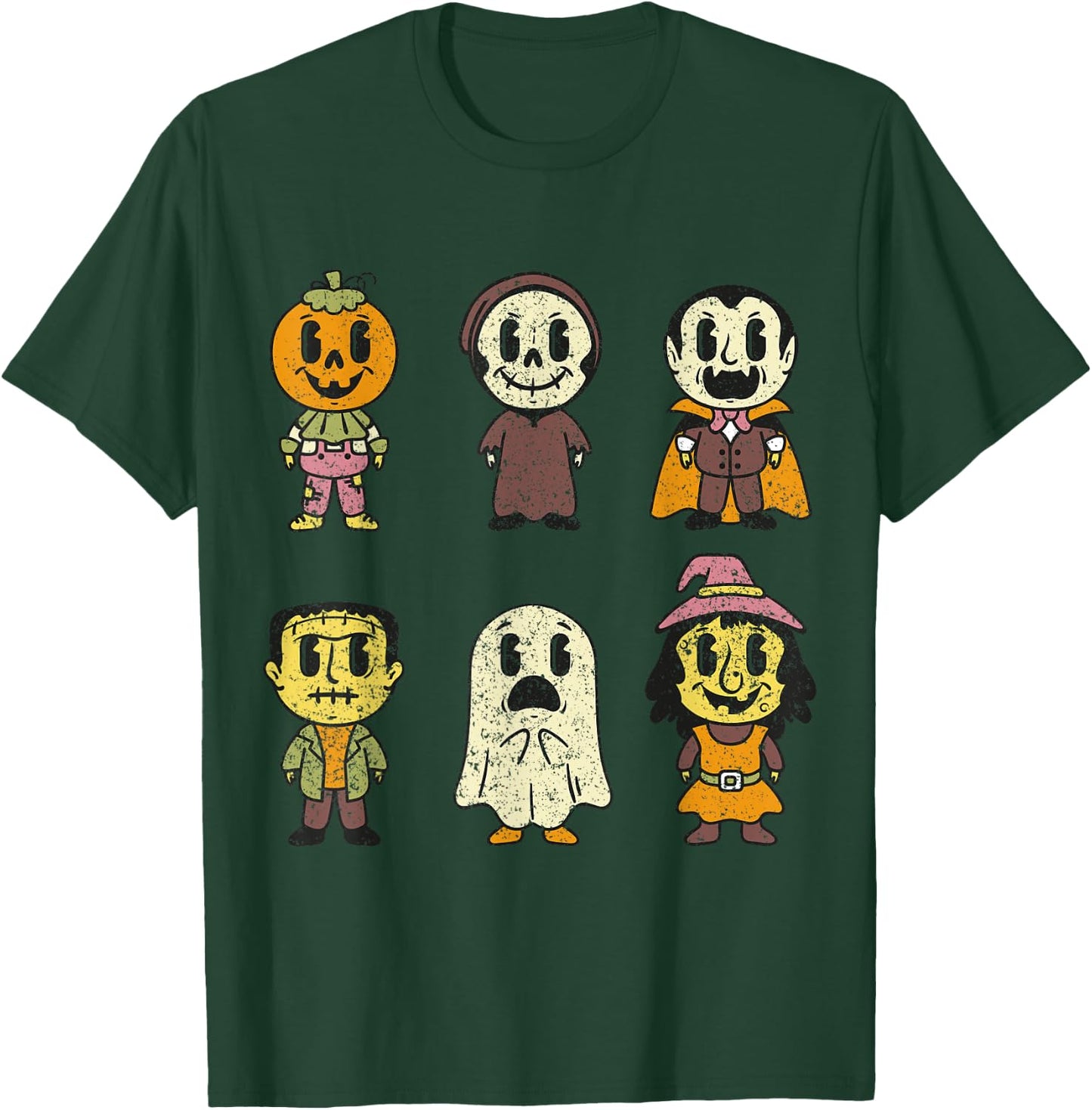 Vintage Halloween Pumpkin Witch Ghost Vampire Retro Gift T-Shirt - T-Shirt | Forest