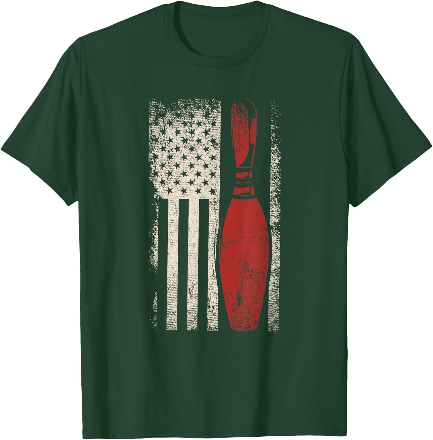 USA Flag Patriotic American Bowler Gift Bowling Pins Bowling Small T-Shirt - T-Shirt | Forest