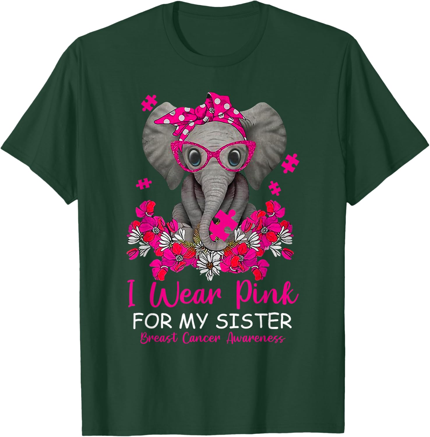 I Wear Pink For My Sister Elephant Breast Cancer Awareness T-Shirt - T-Shirt | Forest