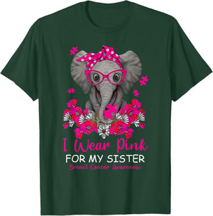 I Wear Pink For My Sister Elephant Breast Cancer Awareness T-Shirt - T-Shirt | Forest