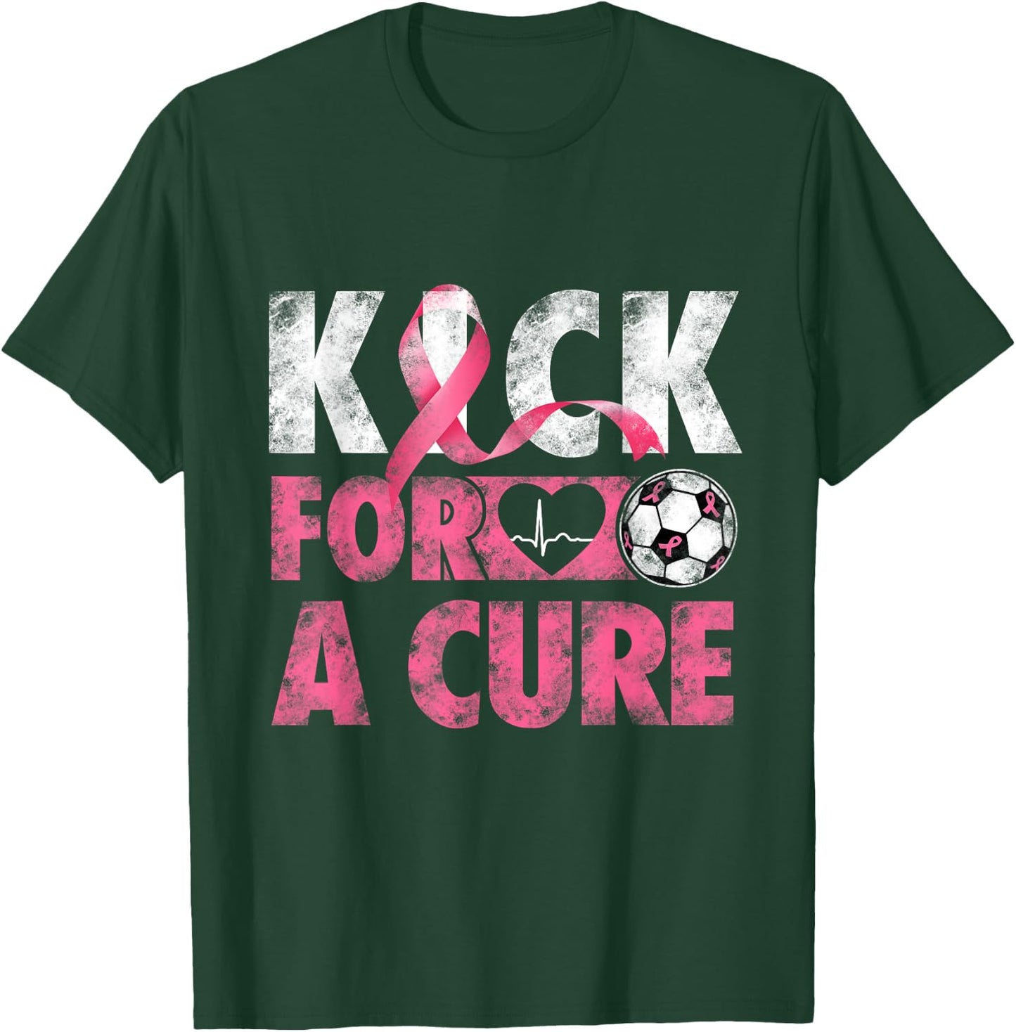 Kick For a Cure Breast Cancer Awareness Pink Ribbon Soccer T-Shirt - T-Shirt | Forest