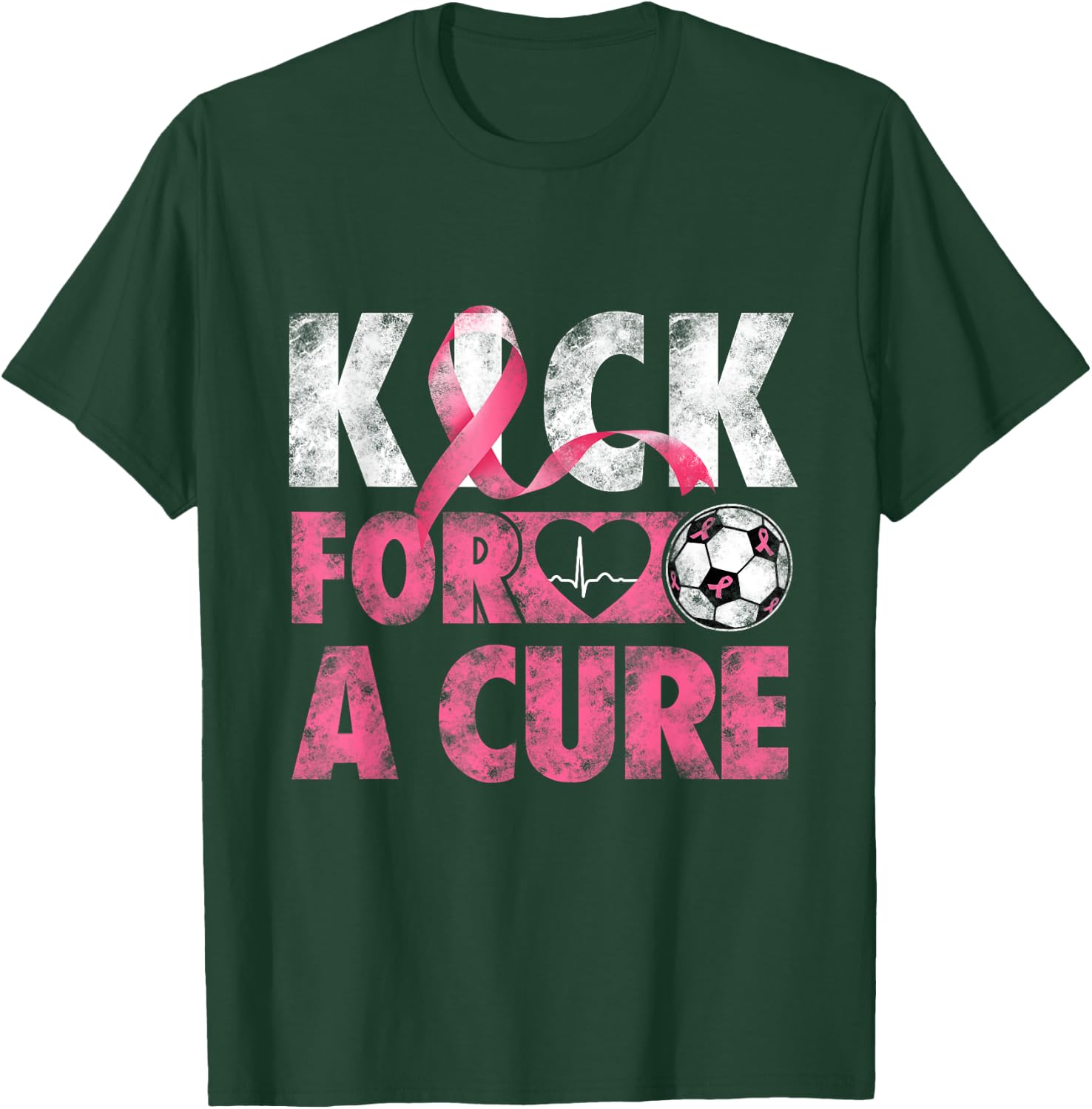 Kick For a Cure Breast Cancer Awareness Pink Ribbon Soccer T-Shirt - T-Shirt | Forest