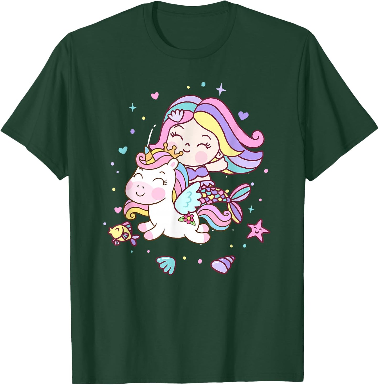 Unicorn kisses Mermaid wishes | Birthday Girl T-Shirt - T-Shirt | Forest