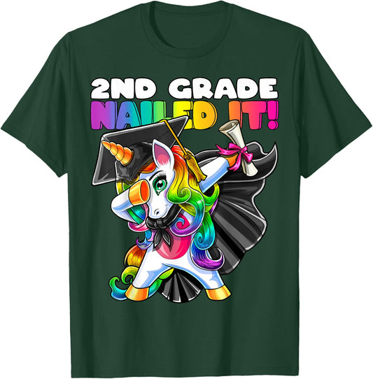 Dabbing Unicorn 2nd Grade Graduation Cap Gown Gift Girls T-Shirt - T-Shirt | Forest