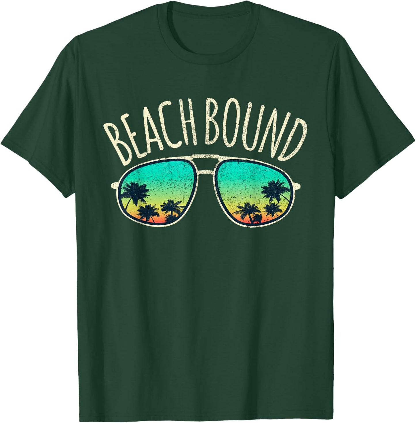Beach Bound Retro Surf Vintage Sunglasses Distressed Gift Women Kids T-Shirt - T-Shirt | Forest