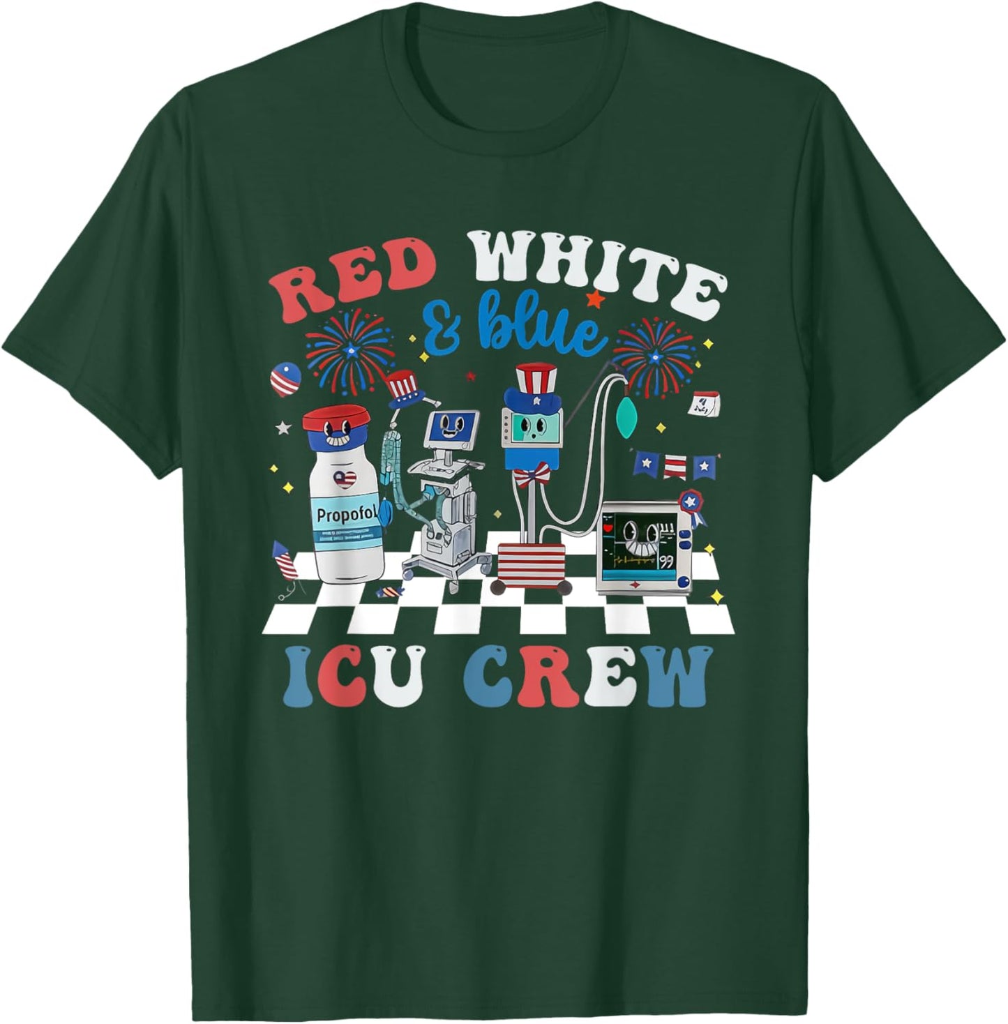 Red White Blue ICU Nurse Crew 4th of July Independence Day T-Shirt - T-Shirt | Forest