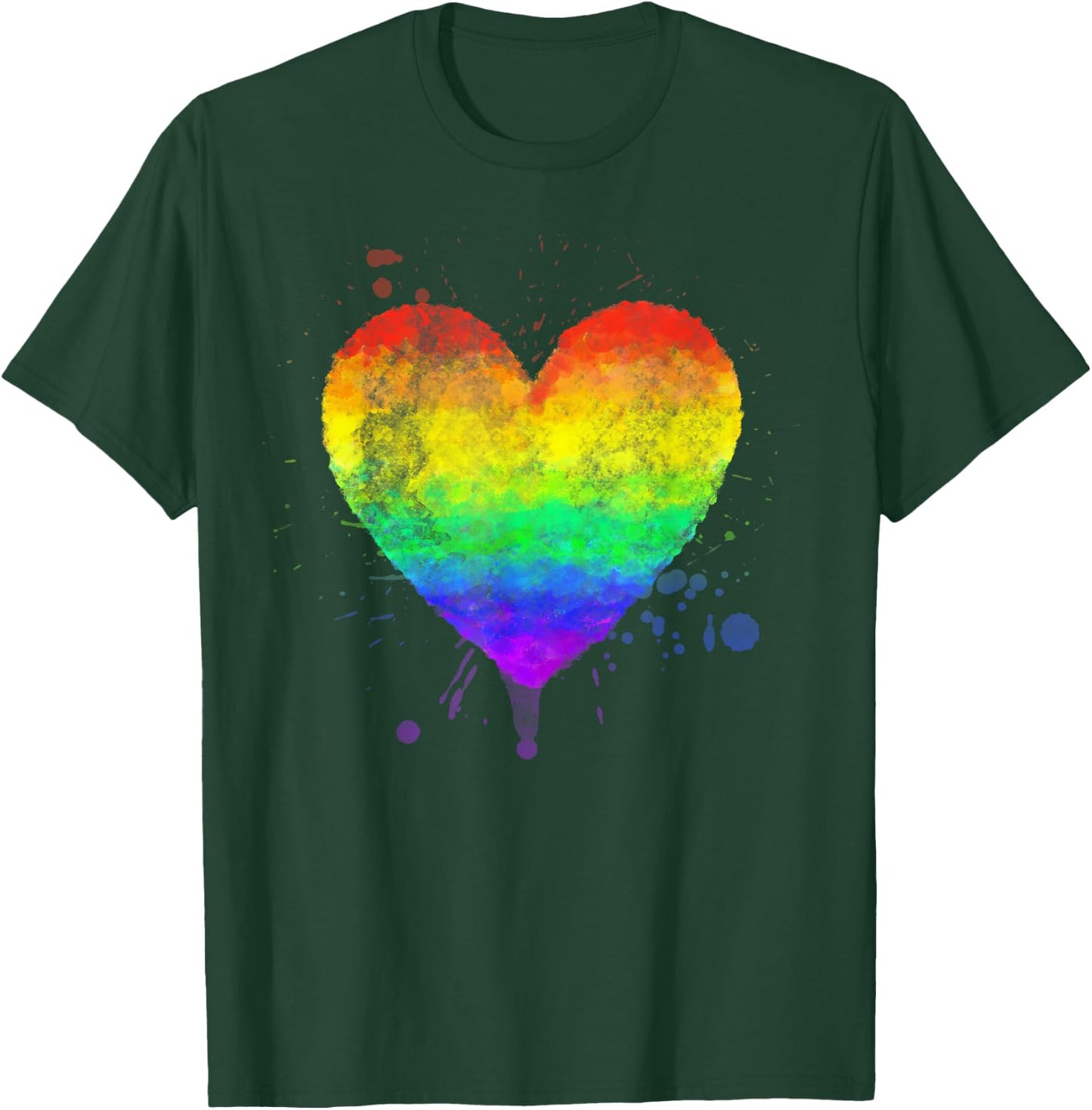 Faded Style Hand Drawn Rainbow Heart Gay Pride Paint Splash T-Shirt - T-Shirt | Forest