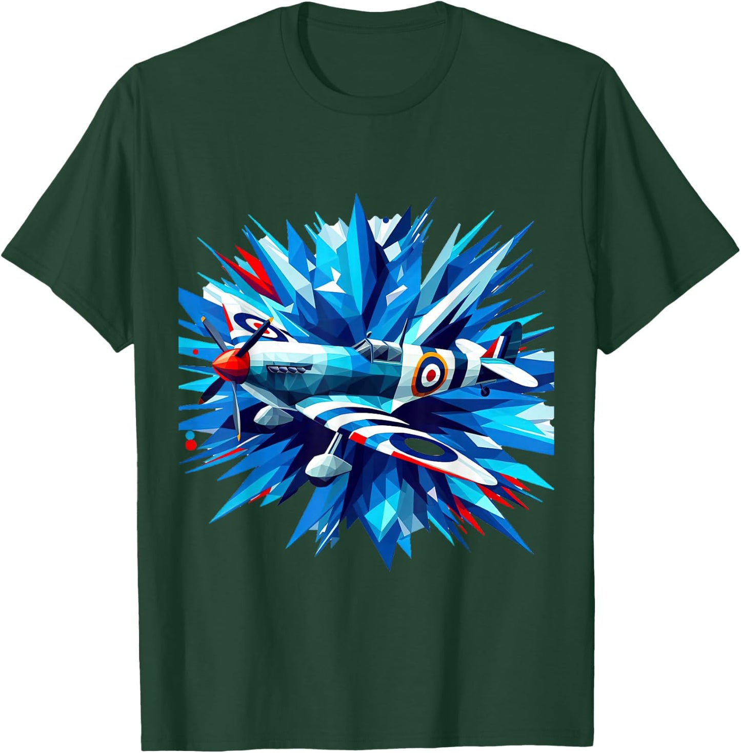 Spitfire WW2 Airplane Rainbow Ice Splash Blue Rays T-Shirt - T-Shirt | Forest