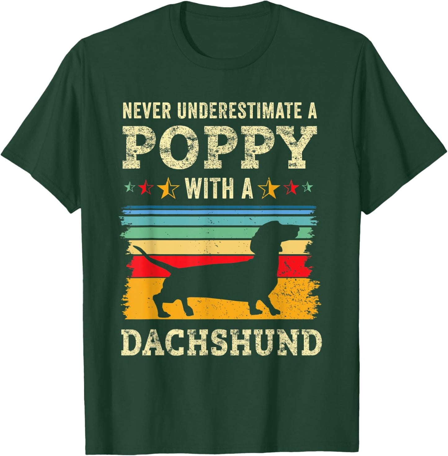 Retro Poppy Dachshund Gift Wiener Dog Owner Doxie Grandpa T-Shirt - T-Shirt | Forest