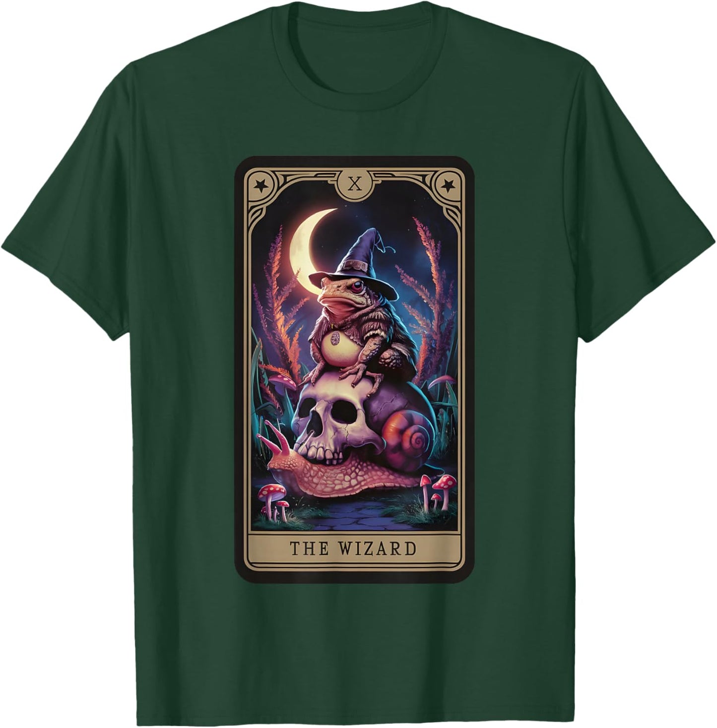 The Wizard Tarot Witchy Frog Riding Skull Snail Goblincore T-Shirt - T-Shirt | Forest