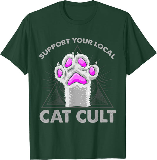 Goth Evil Cat T Shirt Support Your Local Cat Cult Satanic Men Women Girls Kids T-Shirt - T-Shirt | Forest