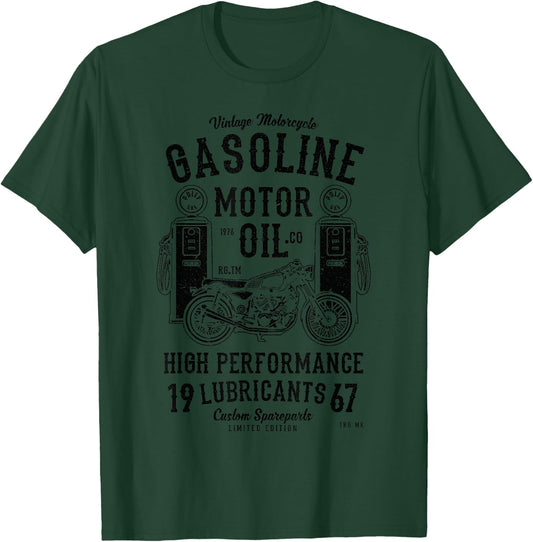 Vintage Motorcycle Gasoline Motor Oil Garage Shop Old Style T-Shirt - T-Shirt | Forest