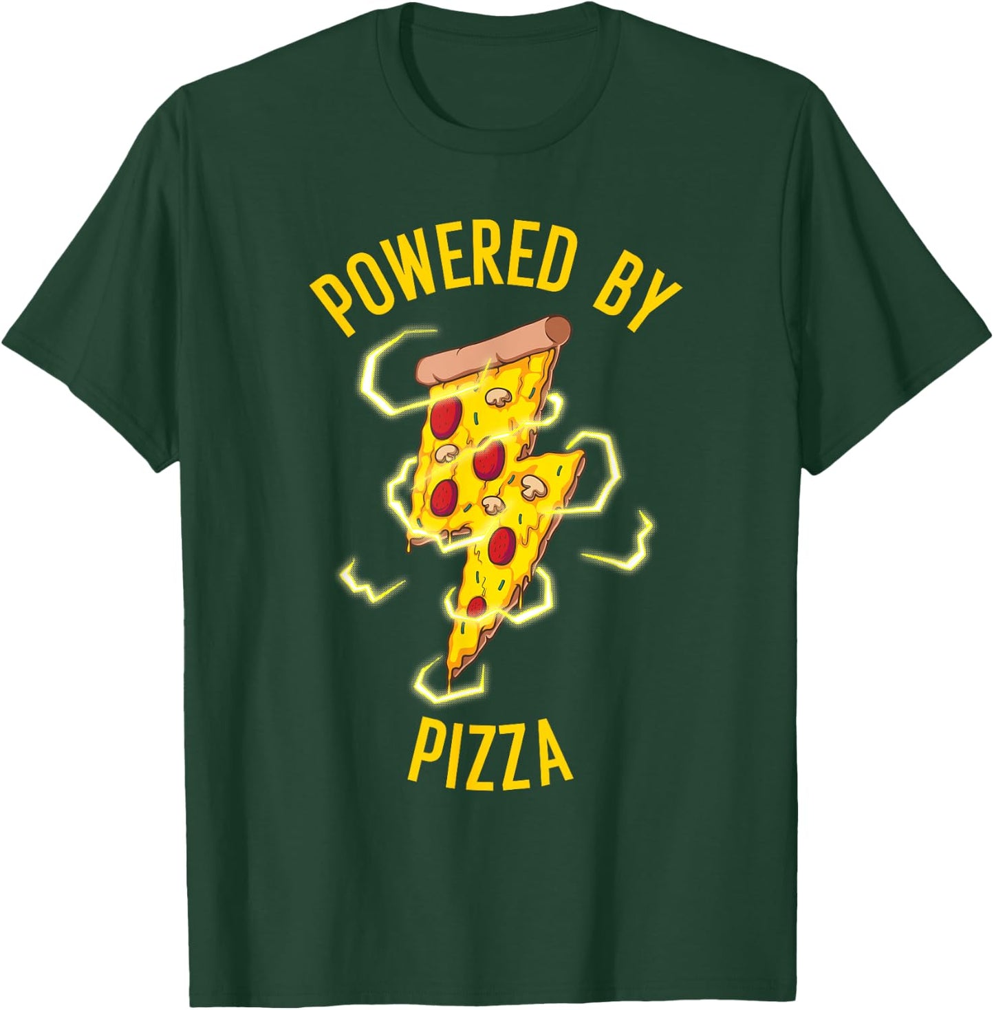 Funny Powered By Pizza Gift Kids Men Women Cool Pizza Lover T-Shirt - T-Shirt | Forest
