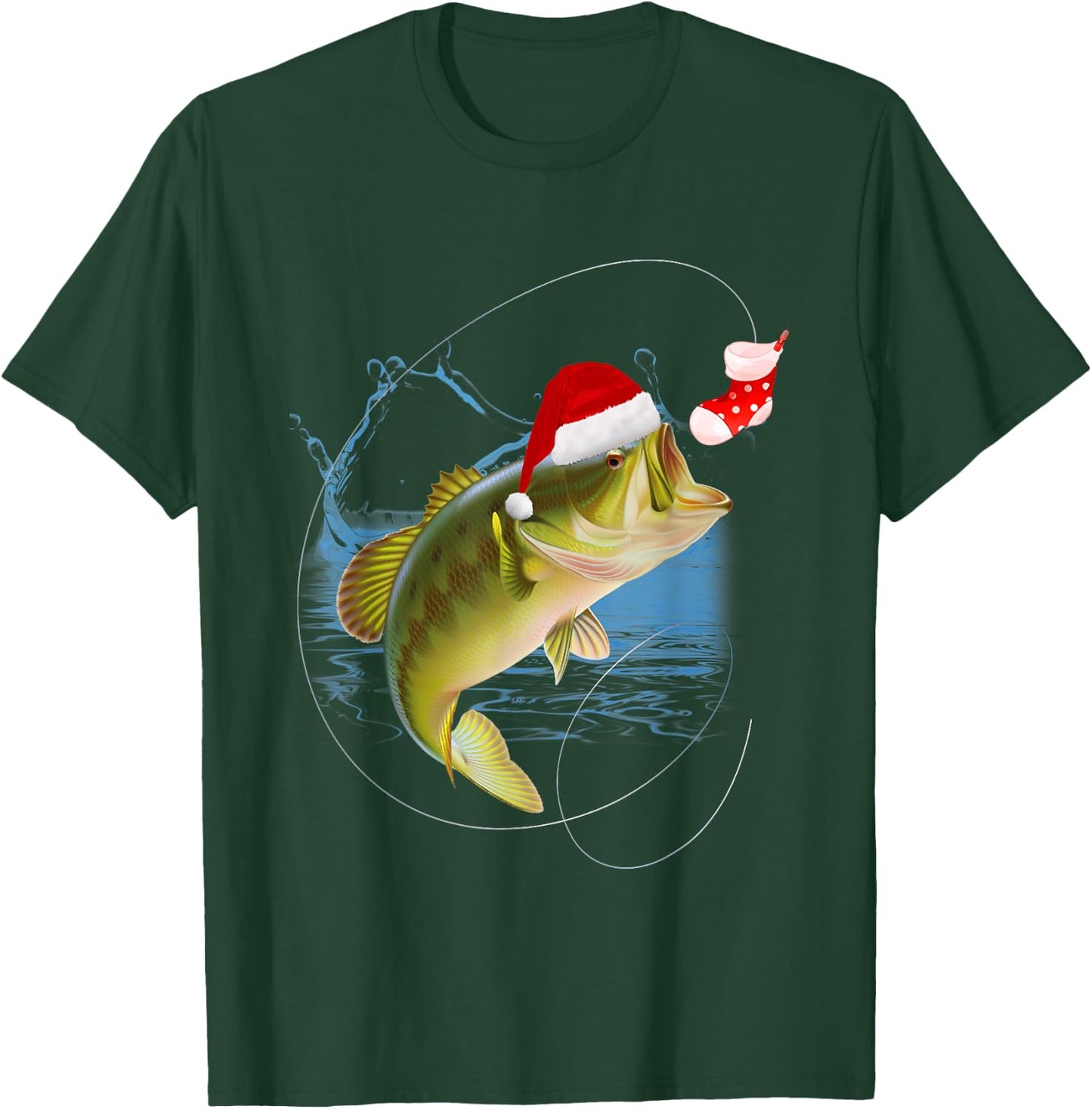 Funny Bass Fishing Santa Hat Christmas Pajama Fishermen Fish T-Shirt - T-Shirt | Forest