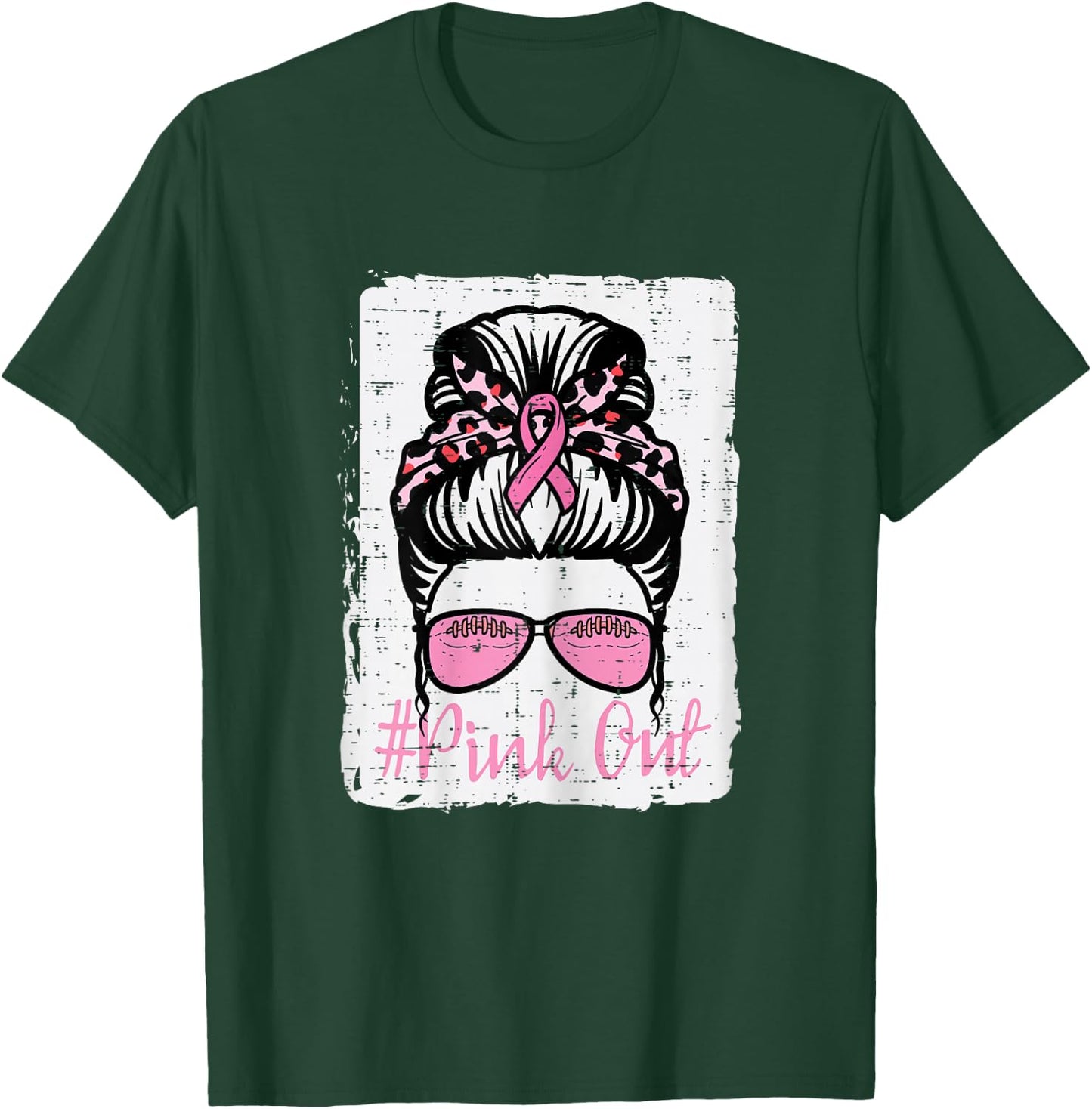 Breast Cancer Messy Bun Pink Out Football Awareness Women T-Shirt - T-Shirt | Forest