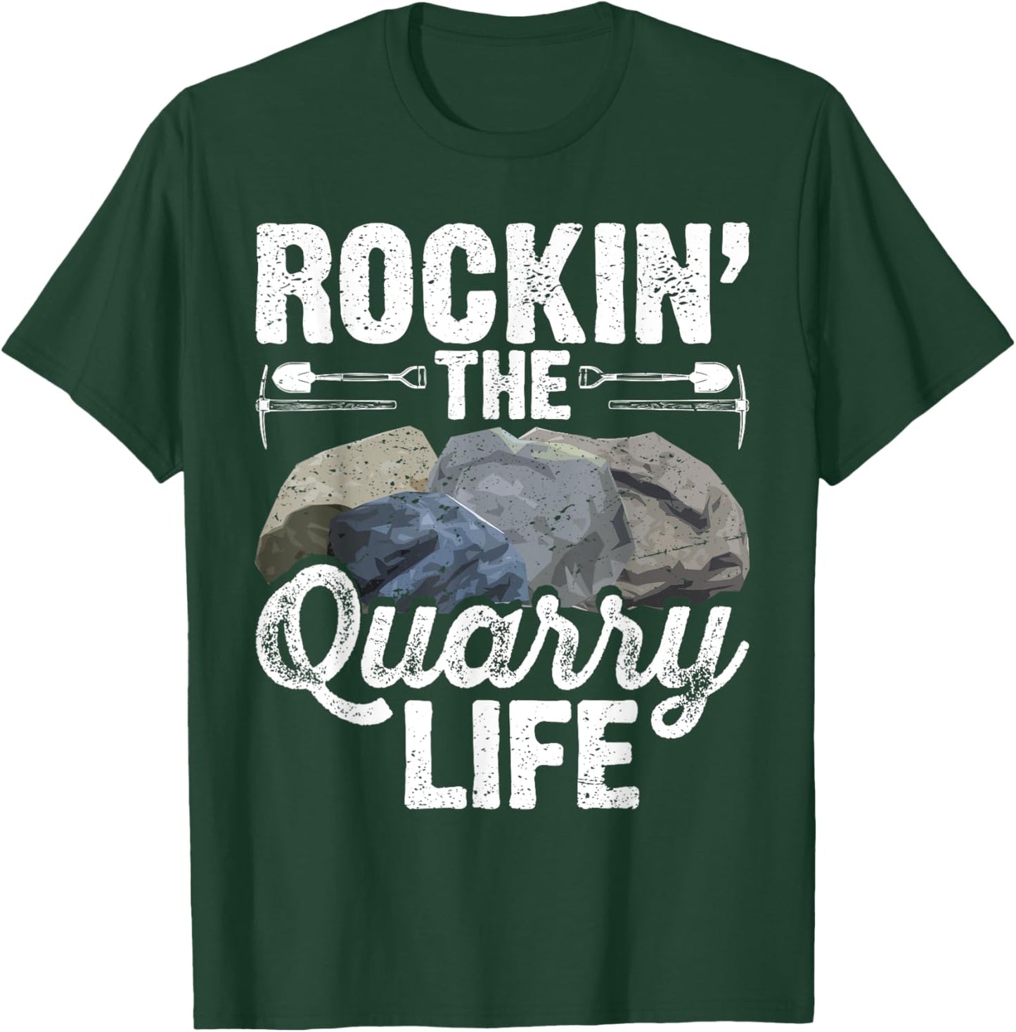 Rock Hounding Apparel -Adults Black Small Classic Fit Cotton 65% Polyester 35% Short Sleeve Rockin' The Quarry Life Geology-Themed T-Shirt - T-Shirt | Forest