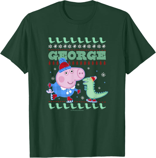 Peppa Pig George Pig Ice Skating Ugly Christmas Sweater T-Shirt - T-Shirt | Forest