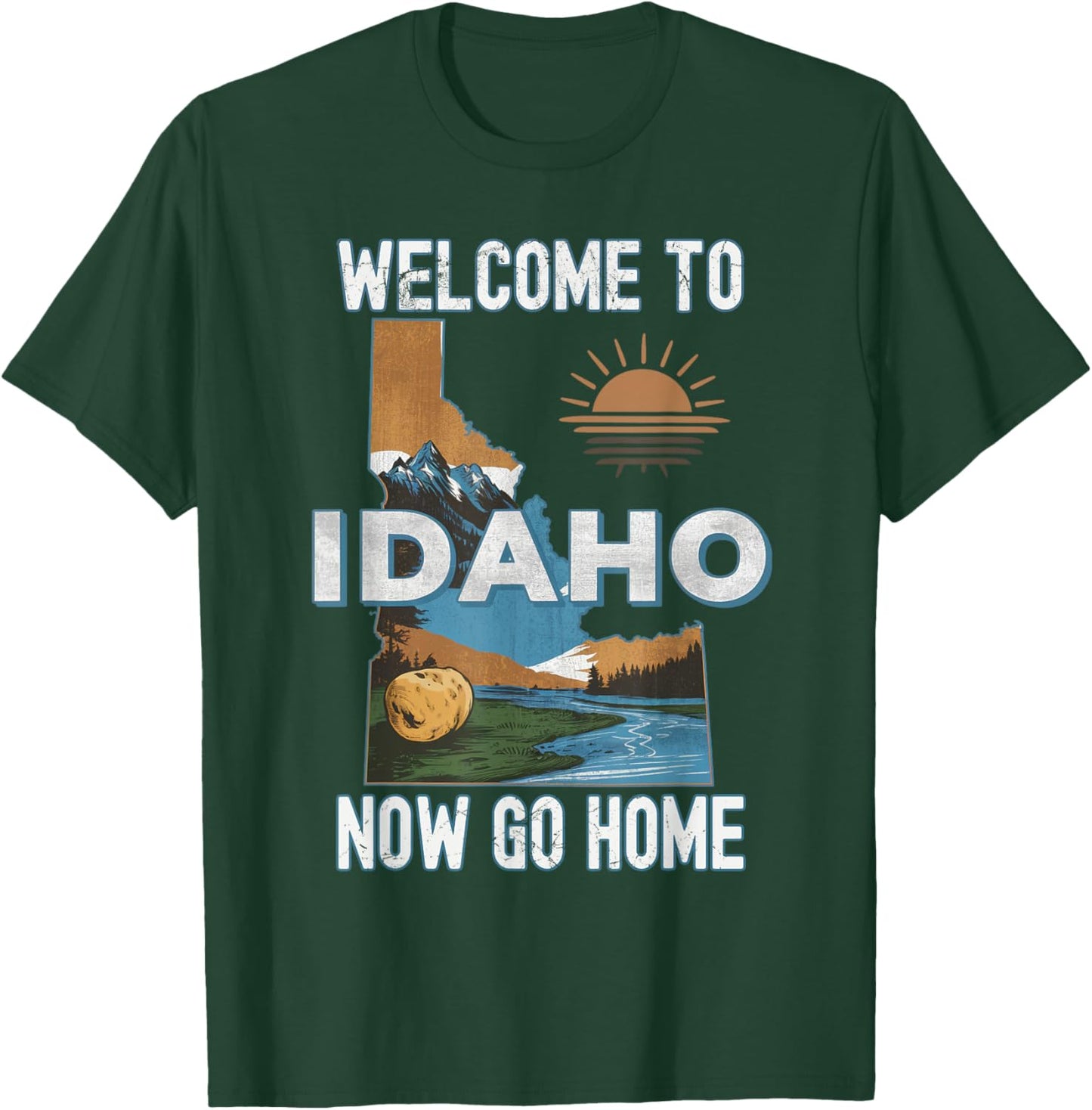 Funny State Pride Souvenir Apparel Funny Welcome To Idaho Retro Design, Idaho Proud Sarcastic , Black, Small, -Adults, Kids, Short Sleeve, Retro, Cotton Blend T-Shirt - T-Shirt | Forest