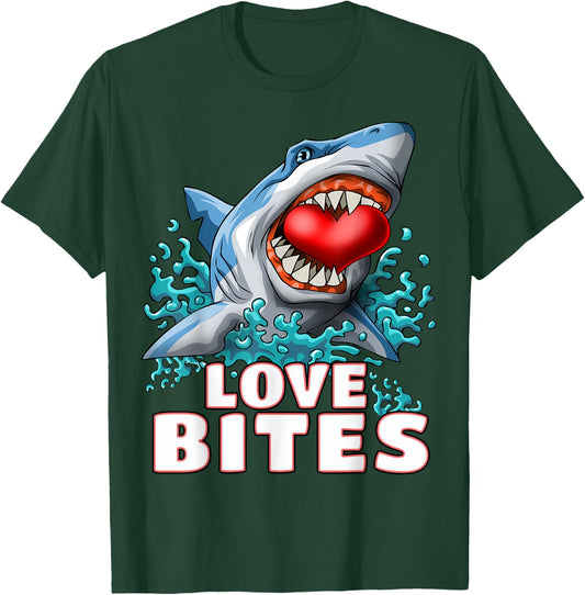 Love Bites Shark Valentines Day Shark Kids Men Jawsome Gift T-Shirt - T-Shirt | Forest