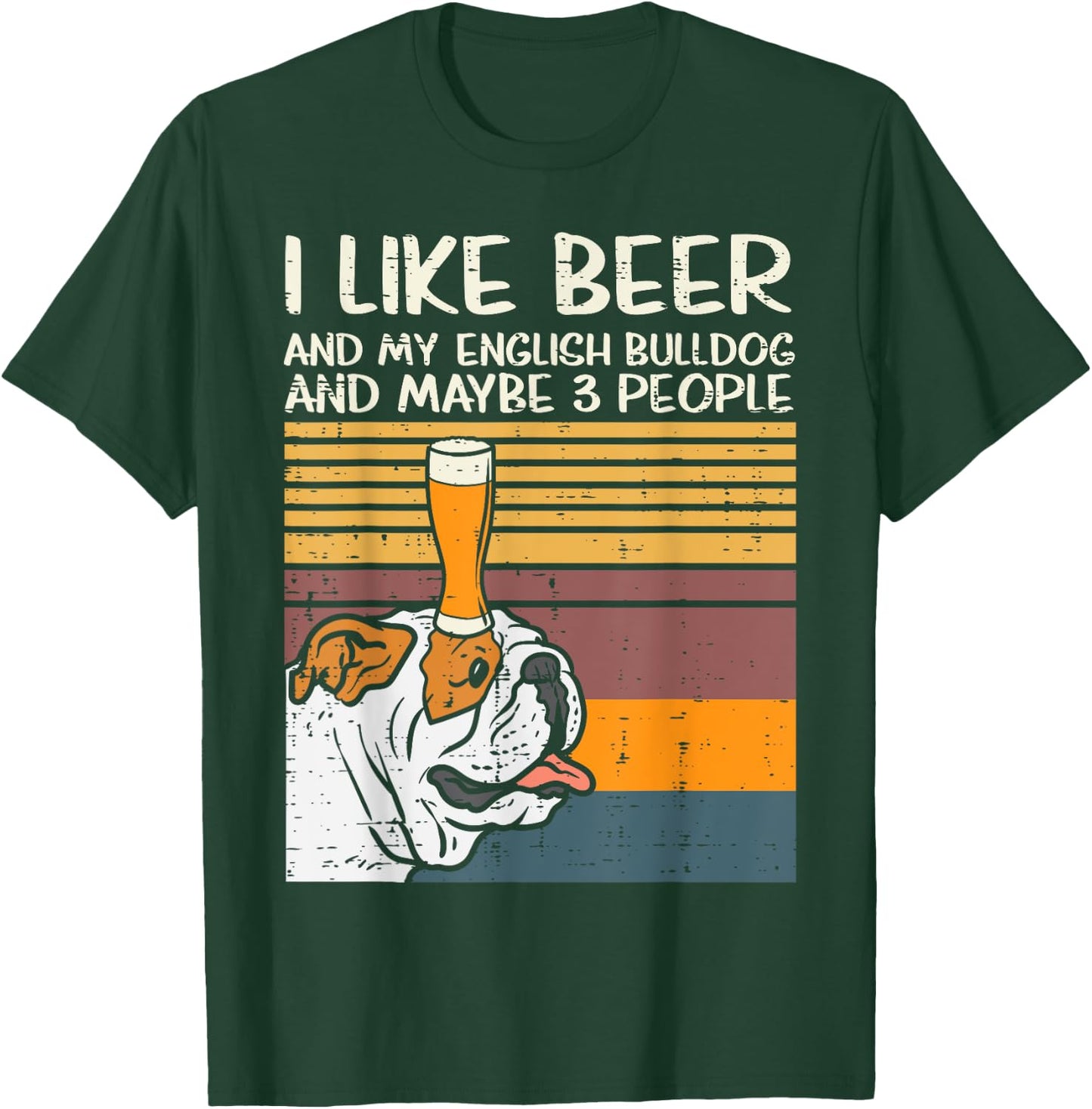 Beer English Bulldog 3 People Funny Drinking Dog Lover Gift T-Shirt - T-Shirt | Forest