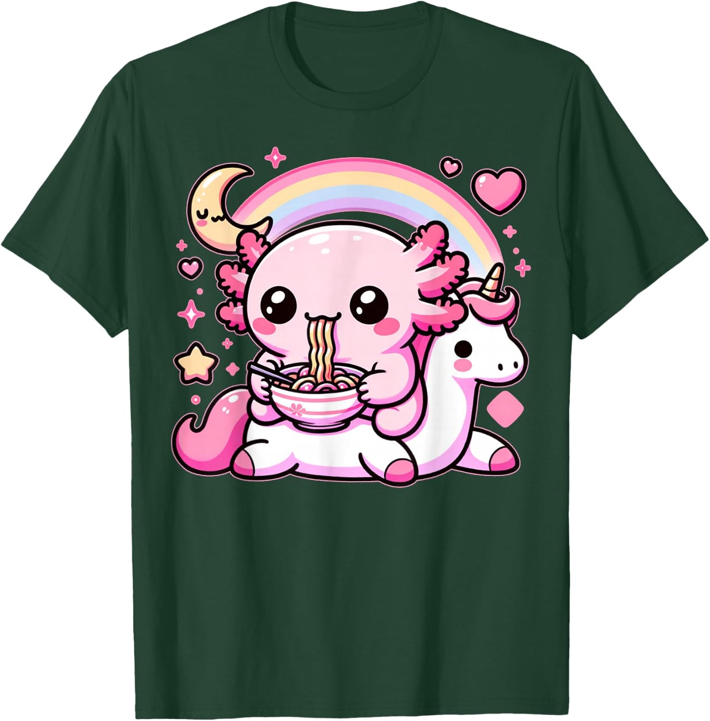 Anime Kawaii Axolotl Eating Ramen Noodles Kids Teen Girl Boy T-Shirt - T-Shirt | Forest