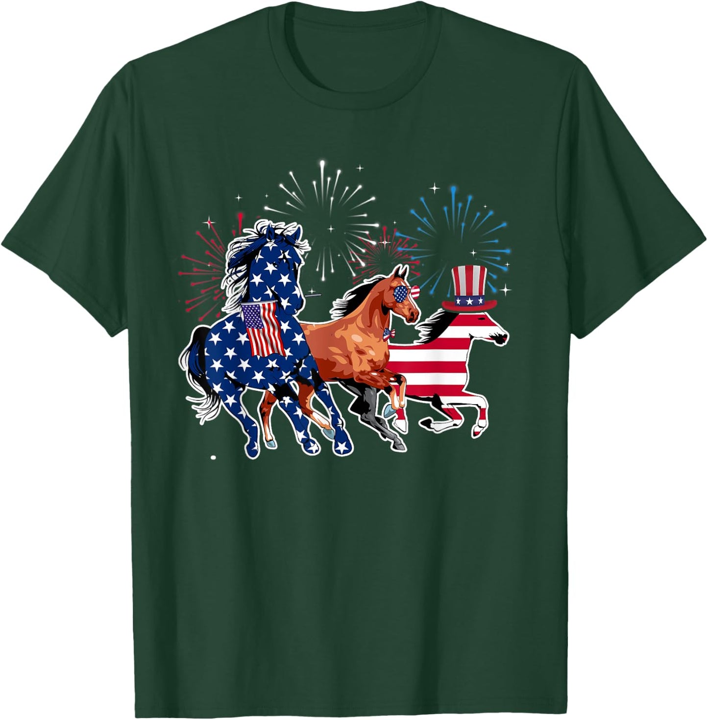 Happy 4th Of July American Flag Red White Horse And Blue Kids Men T-Shirt - T-Shirt | Forest