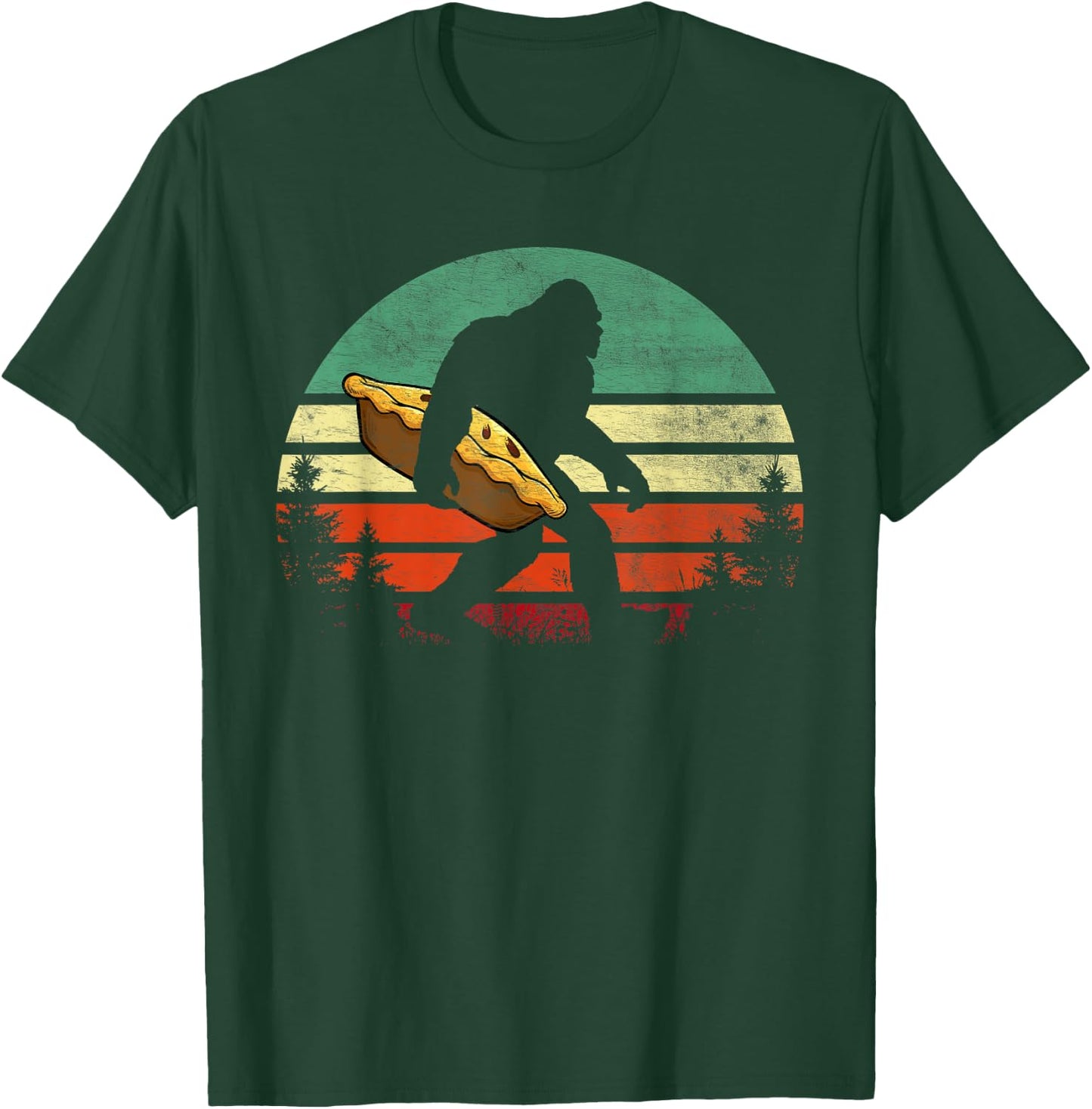 Retro Bigfoot Carrying Apple Pie Thankgiving Sasquatch T-Shirt - T-Shirt | Forest