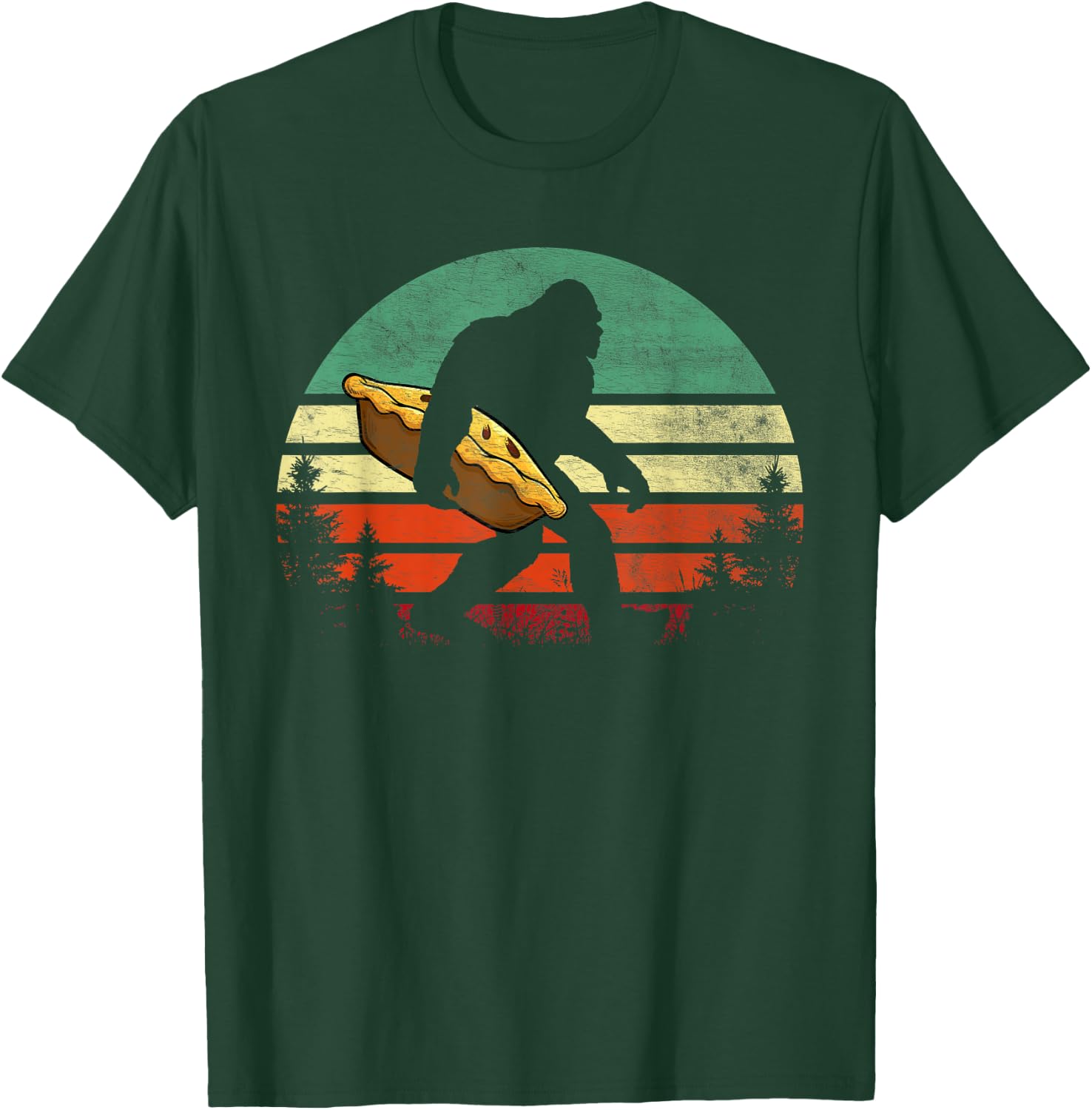 Retro Bigfoot Carrying Apple Pie Thankgiving Sasquatch T-Shirt - T-Shirt | Forest