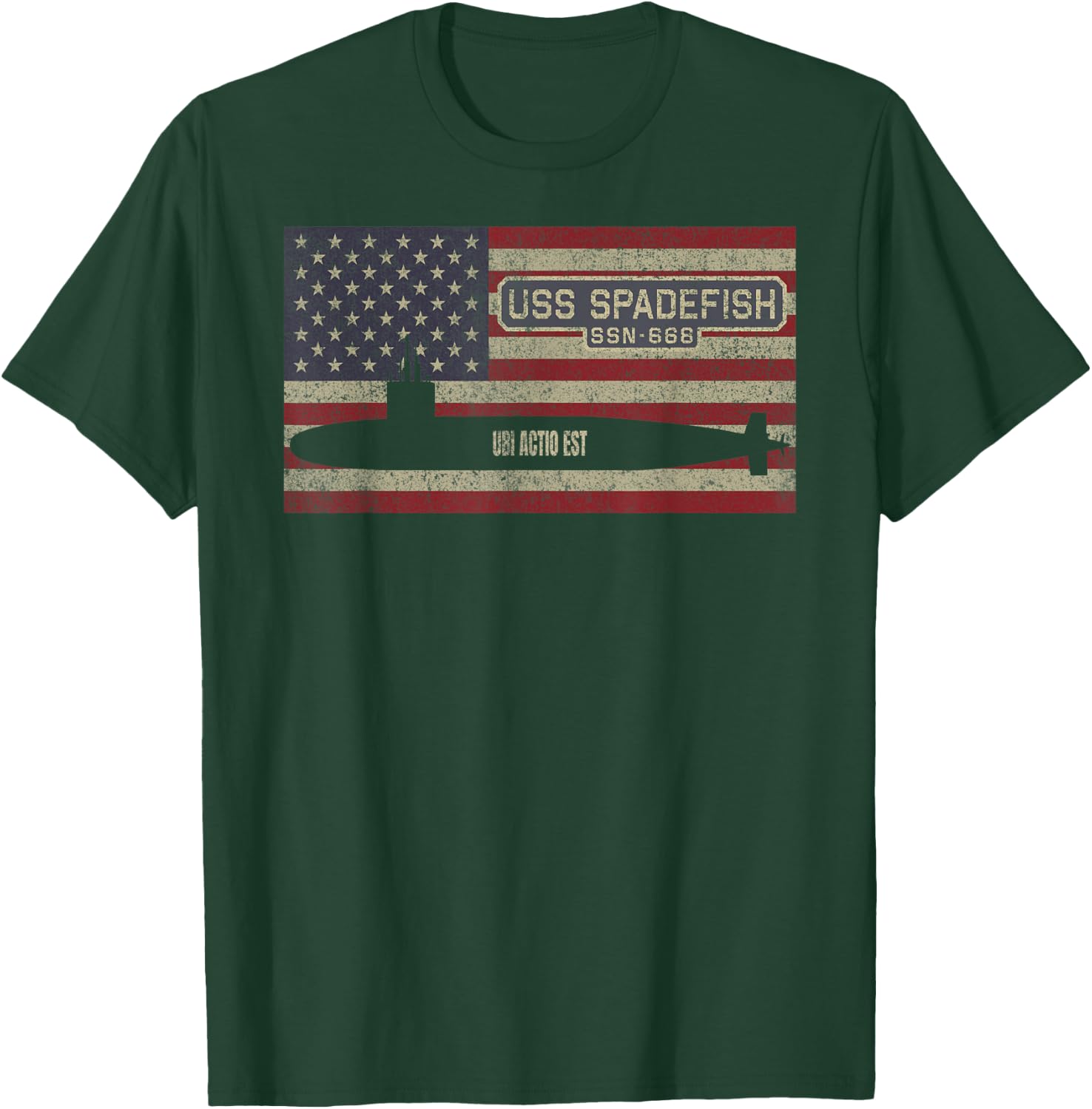 USS Spadefish SSN-668 Submarine USA American Flag T-Shirt - T-Shirt | Forest