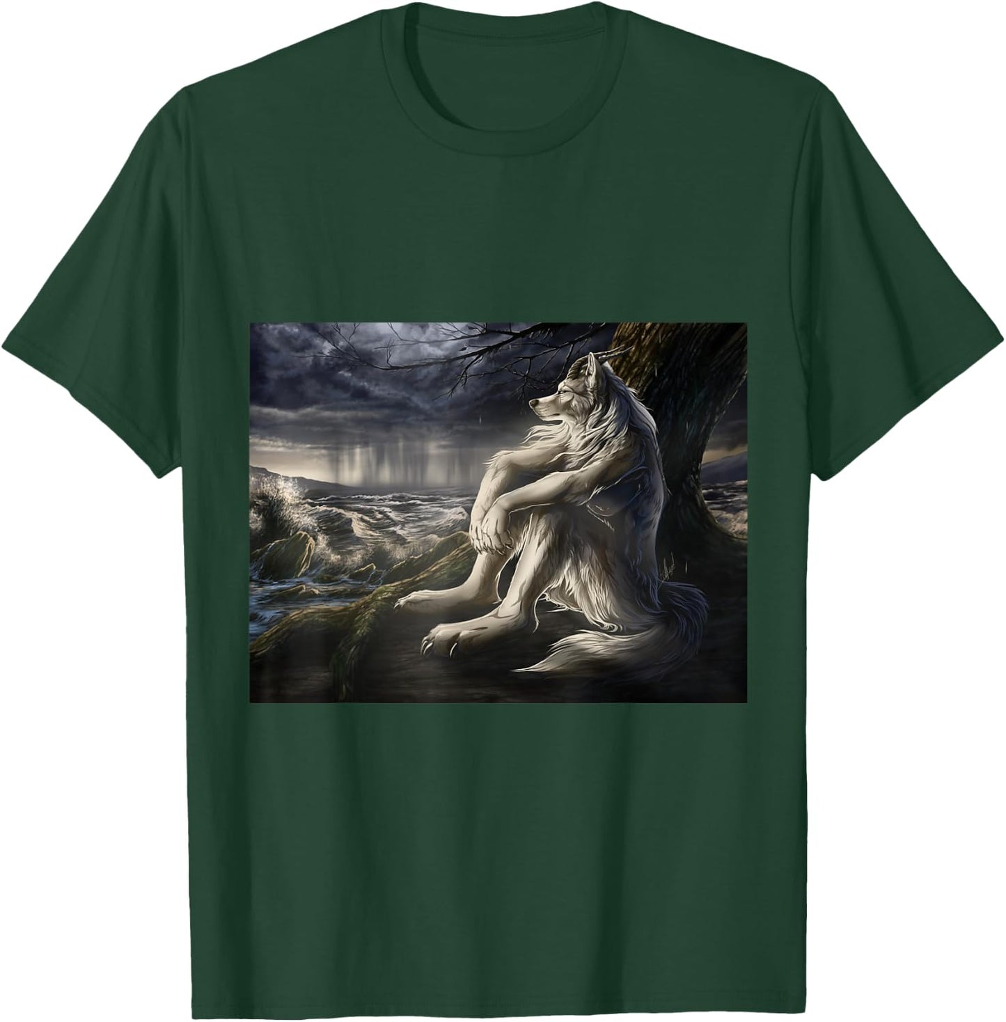Wolf sitting under tree meme T-Shirt - T-Shirt | Forest