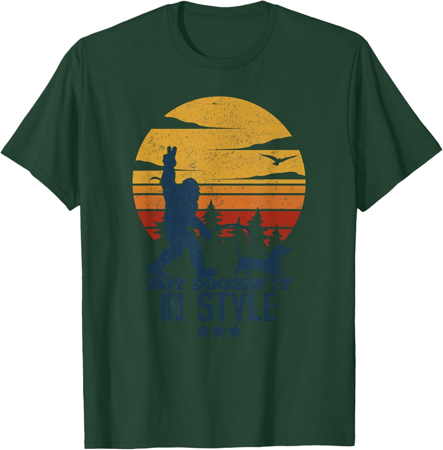 Funny Dachshund Weiner Dog In Style With BigFoot Wiener Joke T-Shirt - T-Shirt | Forest