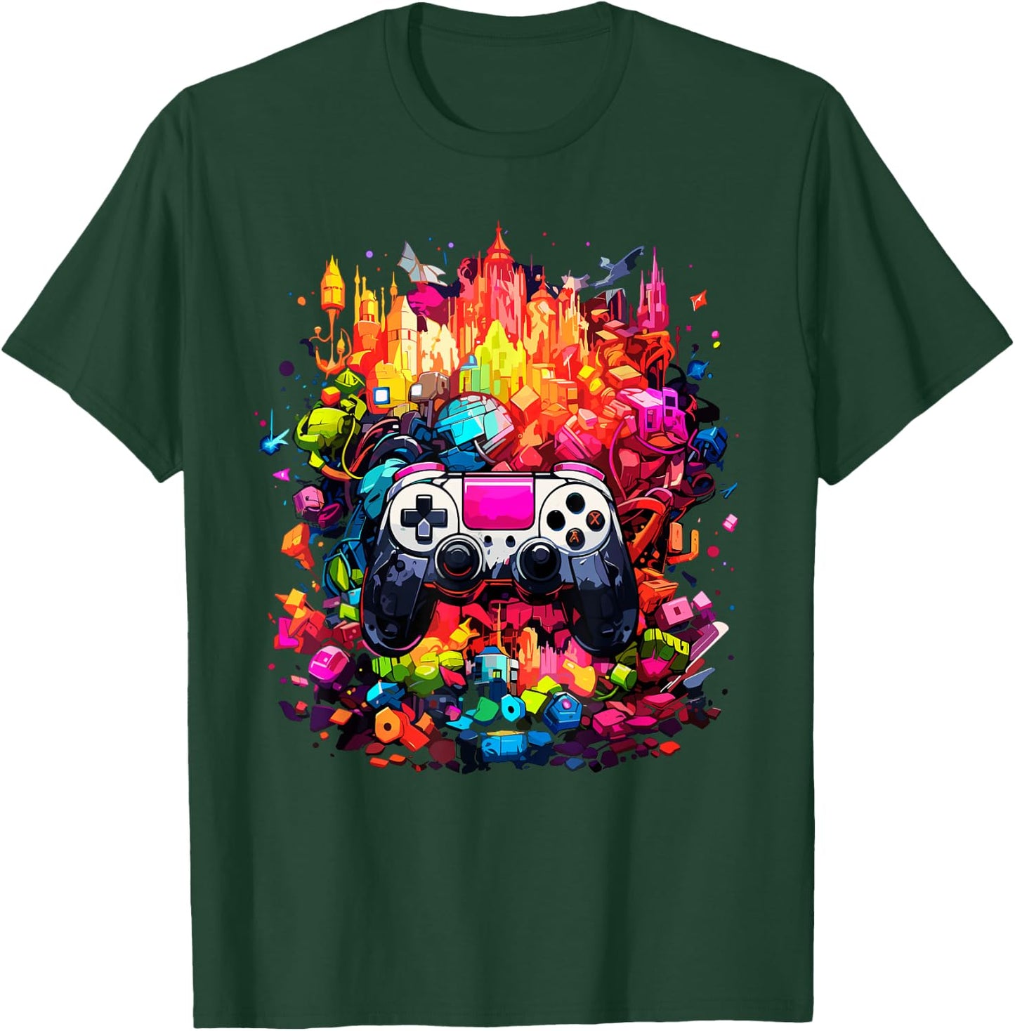 Colorful Video Game Controller Tie Dye Cool Gamer Gaming T-Shirt - T-Shirt | Forest