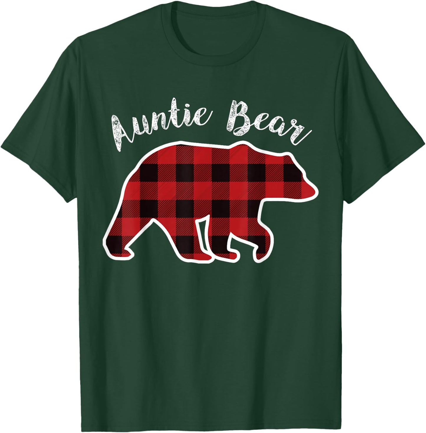 AUNTIE BEAR | Women Red Plaid Christmas Pajama Aunt Gift T-Shirt - T-Shirt | Forest
