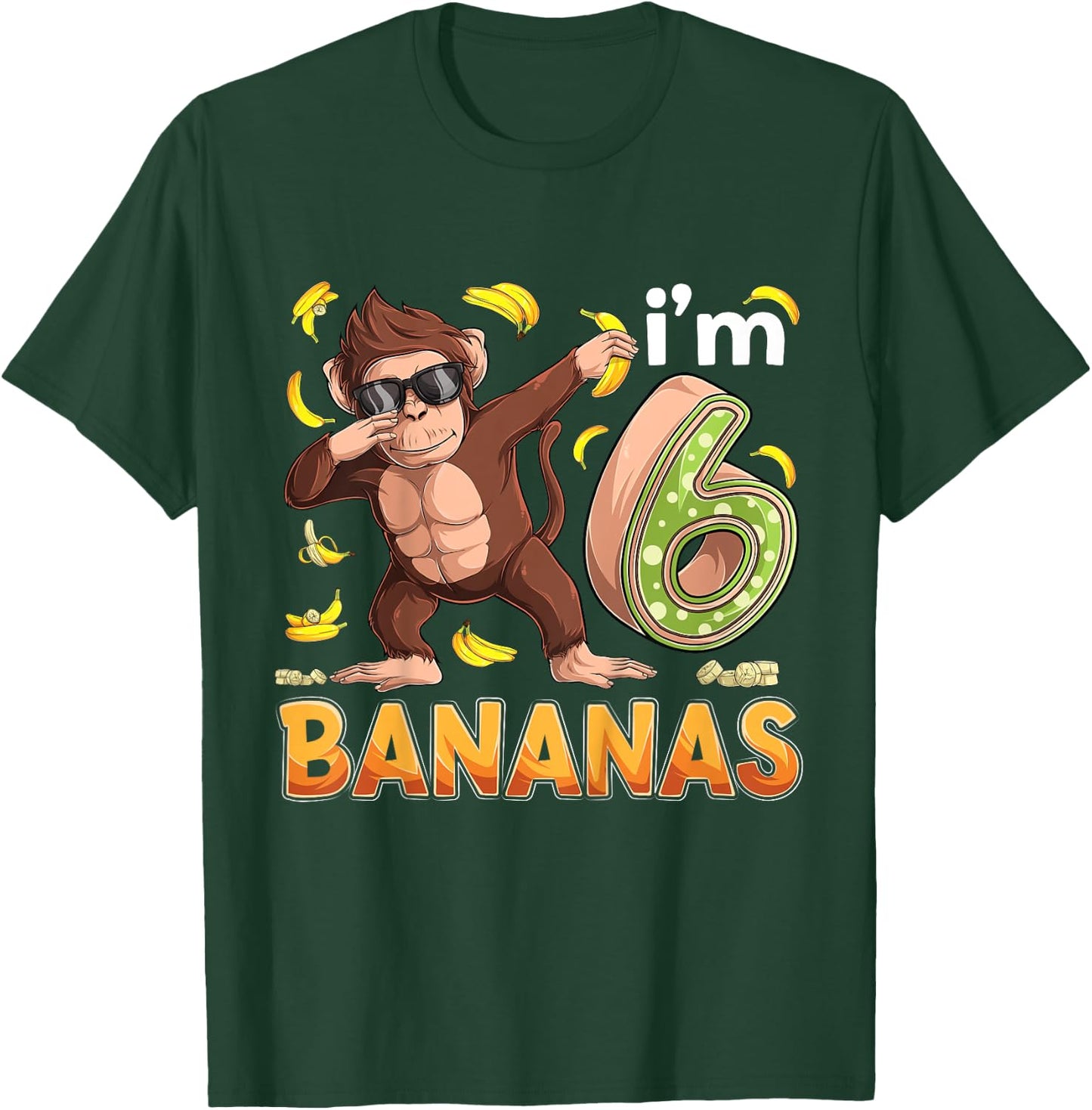 6 Year Old Monkey Birthday Safari Jungle Animal 6th B-day T-Shirt - T-Shirt | Forest