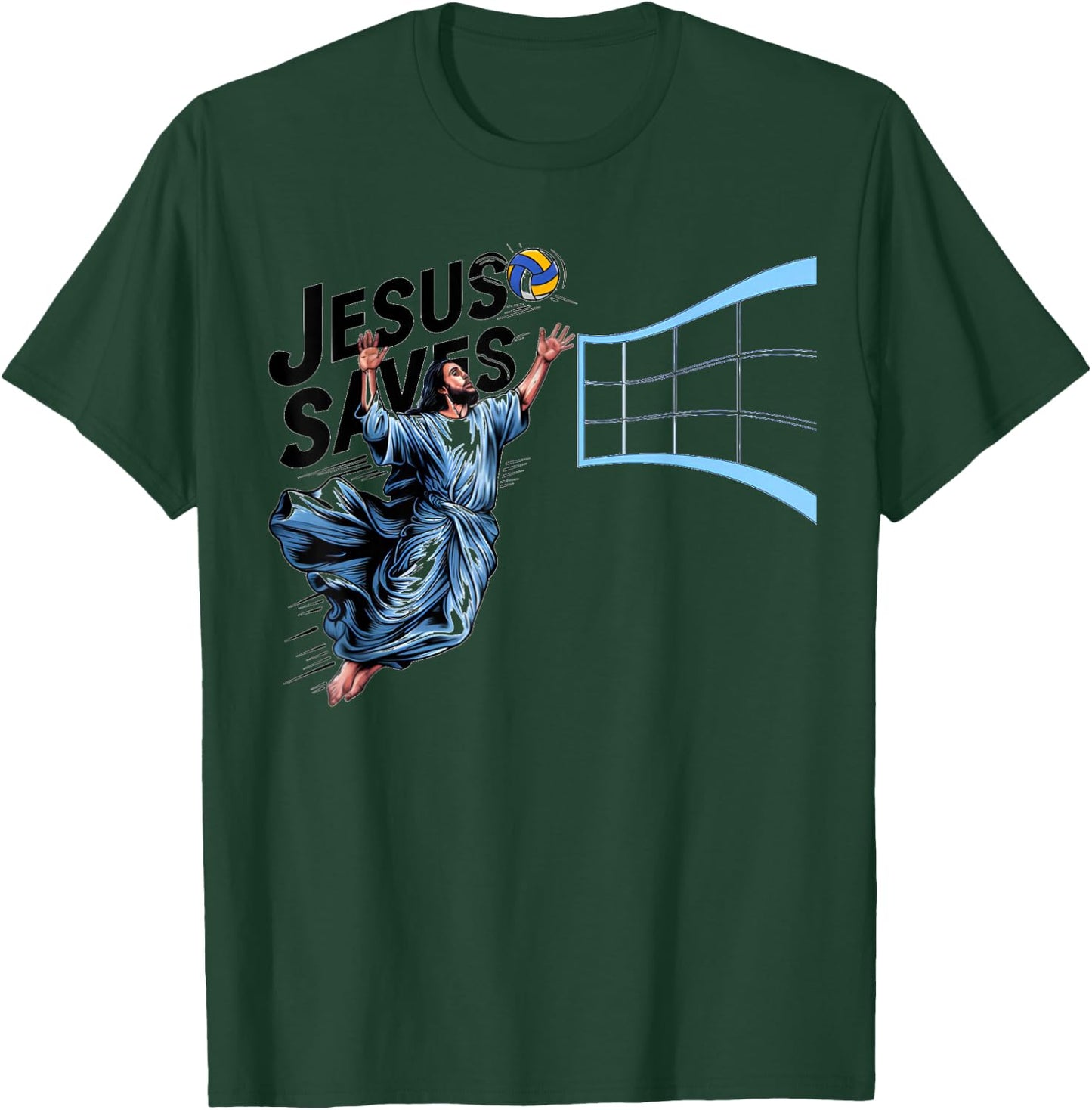 Jesus Volleyball Saves Funny Christian Faith Believer T-Shirt - T-Shirt | Forest