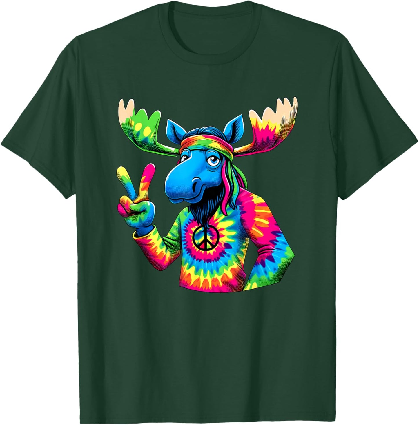 Peace Sign Tie Dye Moose T-Shirt - T-Shirt | Forest
