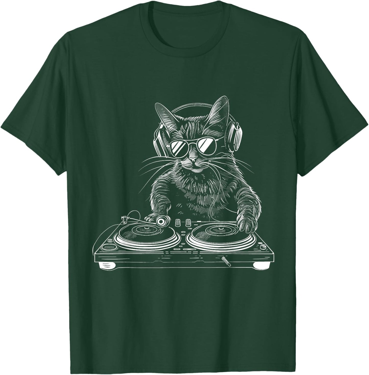 DJ Cat EDM Techno House Music Funny Cat Lover T-Shirt - T-Shirt | Forest