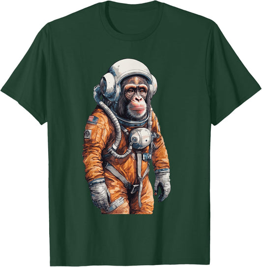 Monkey Astronaut Vintage Travel Spacesuit Cosmonaut Space T-Shirt - T-Shirt | Forest
